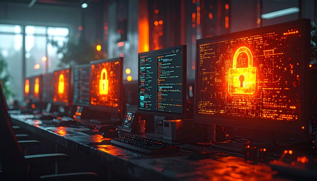 ransomware attacks spreading across office computers in realistic environment.