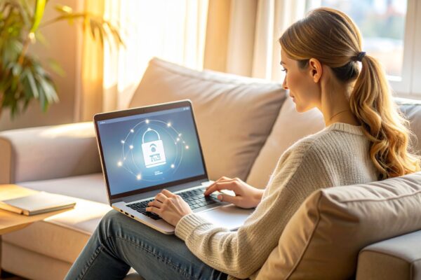 protect personal data – person using password manager and 2FA at hom